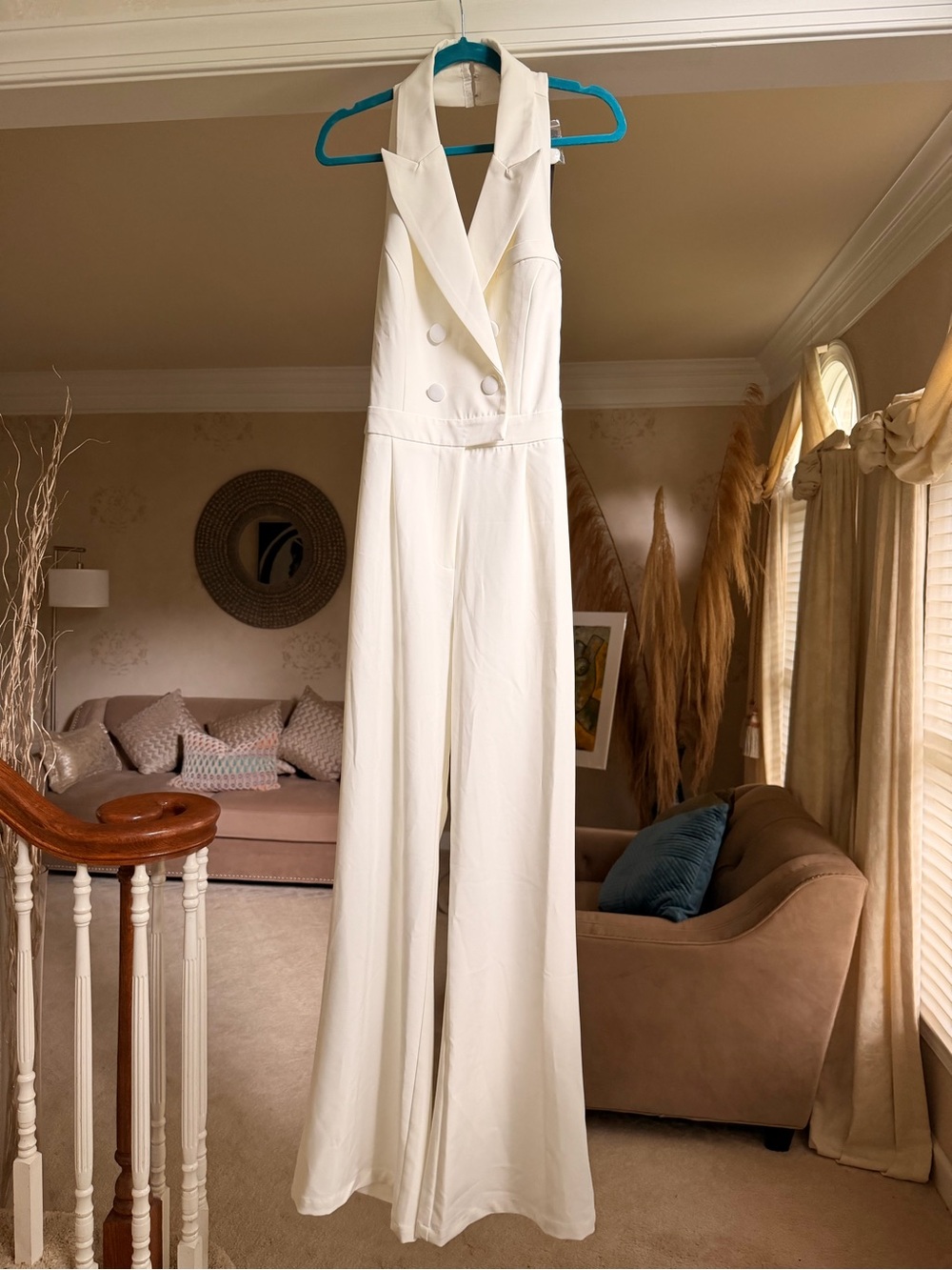 Fashion Nova Cream Halter Double-Breasted Wide-Leg Jumpsuit - Picture 9 of 9
